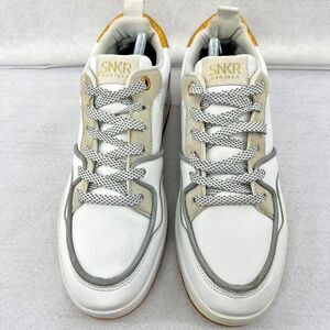 SNKR Project Men's Lafayette Leather Low Top Lace Up, White & Gold Size 9.5
